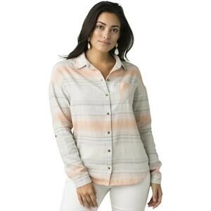 Prana Plaid Button‎ Down Shirt Size Large Women's Striped Longsleeve Gorpcore